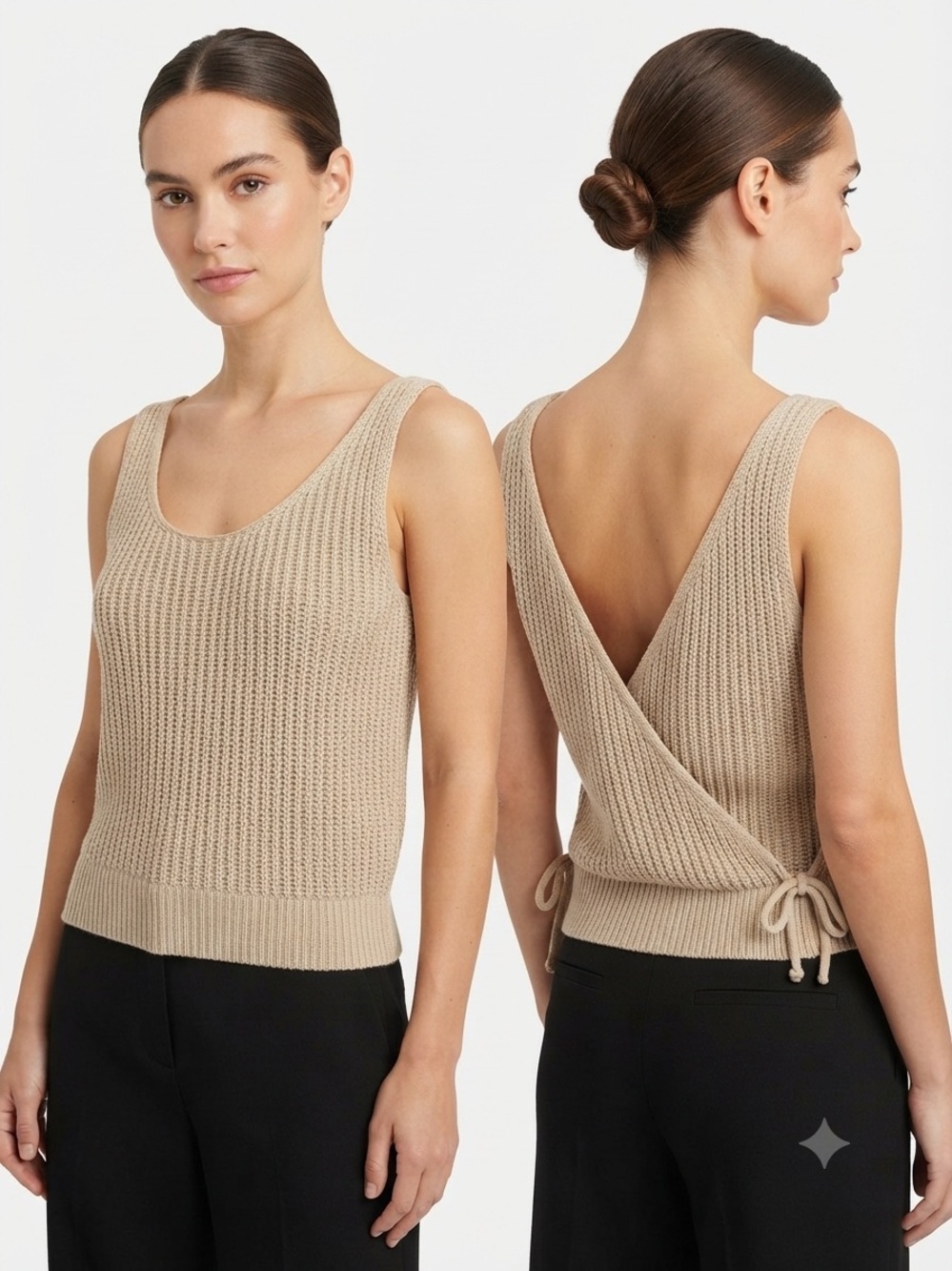 Moon & Madison Knit Beige Surplice Faux-Wrap Sweater Tank Size Small